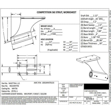 Strut MB Sort 16 Degree 1-1/8 Inch Shaft 8 Hole Bolt Pattern With Bearings MHST756-1.12