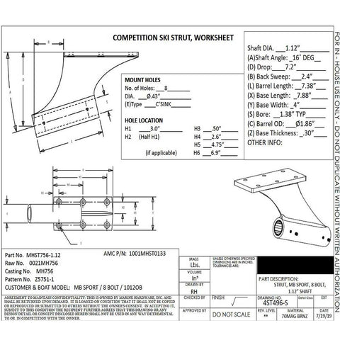 Strut MB Sort 16 Degree 1-1/8 Inch Shaft 8 Hole Bolt Pattern With Bearings MHST756-1.12